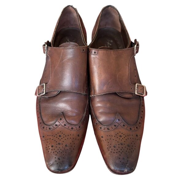 John Bakers Brown Leather Semi Brogue Double Monk Strap Shoes Mens 43.5 US 10 main image 11